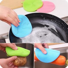 3 pcs Silicon Dish Washing Scrubber Pad