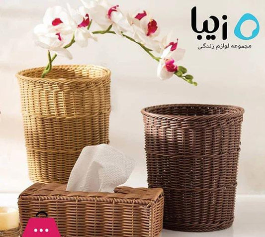 Bamboo Tissue Holder & Dustin 2 piece set ( Ziba )