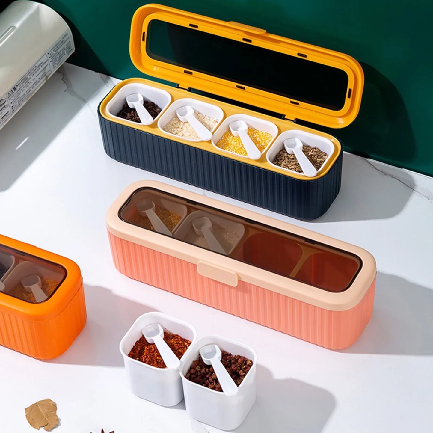 4 Grids Seasoning Storage Box With Spoon