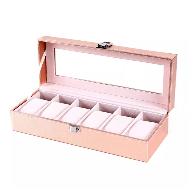 PU Leather Watch Storage Box with Handle (06 Slots)