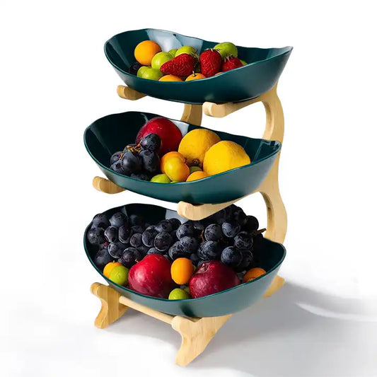 3 Tiers Fruit Plates With Wooden Stand