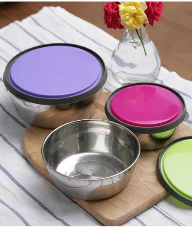 Round 3Pcs Air-Tight Stainless Steel Food Storage Bowl Set