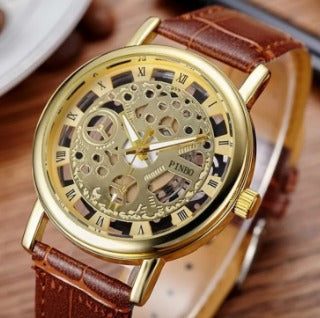 Skeleton Double Sided Glass Watch for Men / Women / Girls / Boys - Men's Leather Watches / Transparent Skeleton Watch